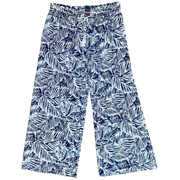 west loop Pants - West Loop Blue & White Palazzo Pants Wide Leg Stretchy Drawstring Waist Boho XL